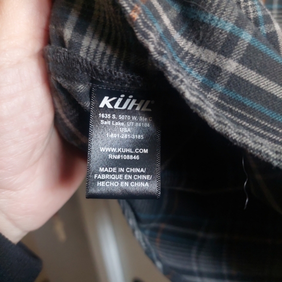 KUHL Plaid Flannel Gray Blue/Button Down Casual Shirt Large - Picture 9 of 10